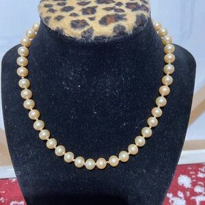 Vintage Faux Pearl Necklace With Gold Tone Rose, Decorative  Clasp